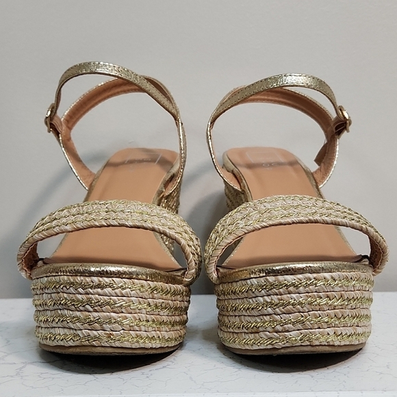 🔥FINAL💲⬇️ShuShop Golden Woven Espadrille Platform Sandals, Size 9 ~ EUC - Picture 7 of 10